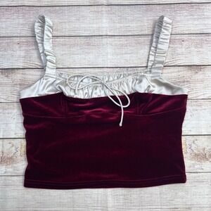 Princess Polly Burgundy Velvet Satin Trim Ruched Crop Top Camisole Size 6
